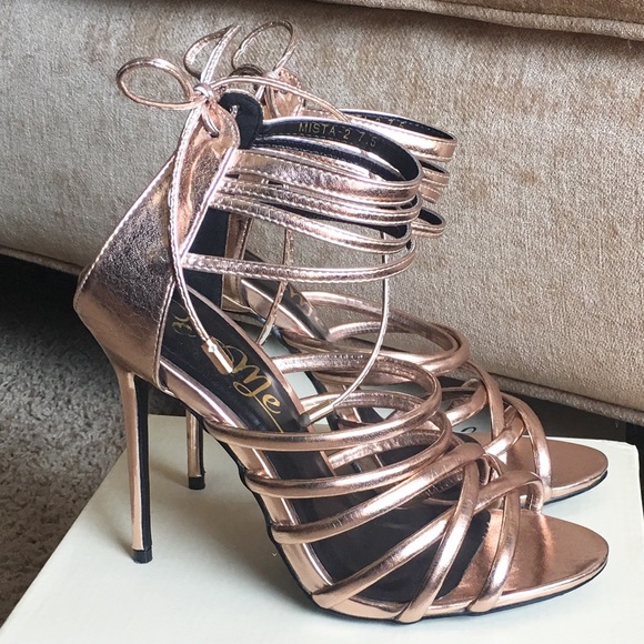 Rose Gold Strappy Heels - Picture 3 of 8
